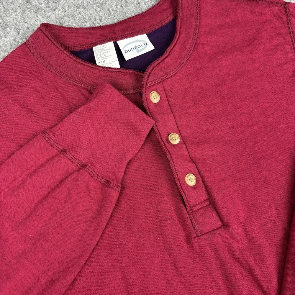 Duofold Thermal Henley Shirt Mens Medium Red Long Sleeve Waffle Knit Base Casual